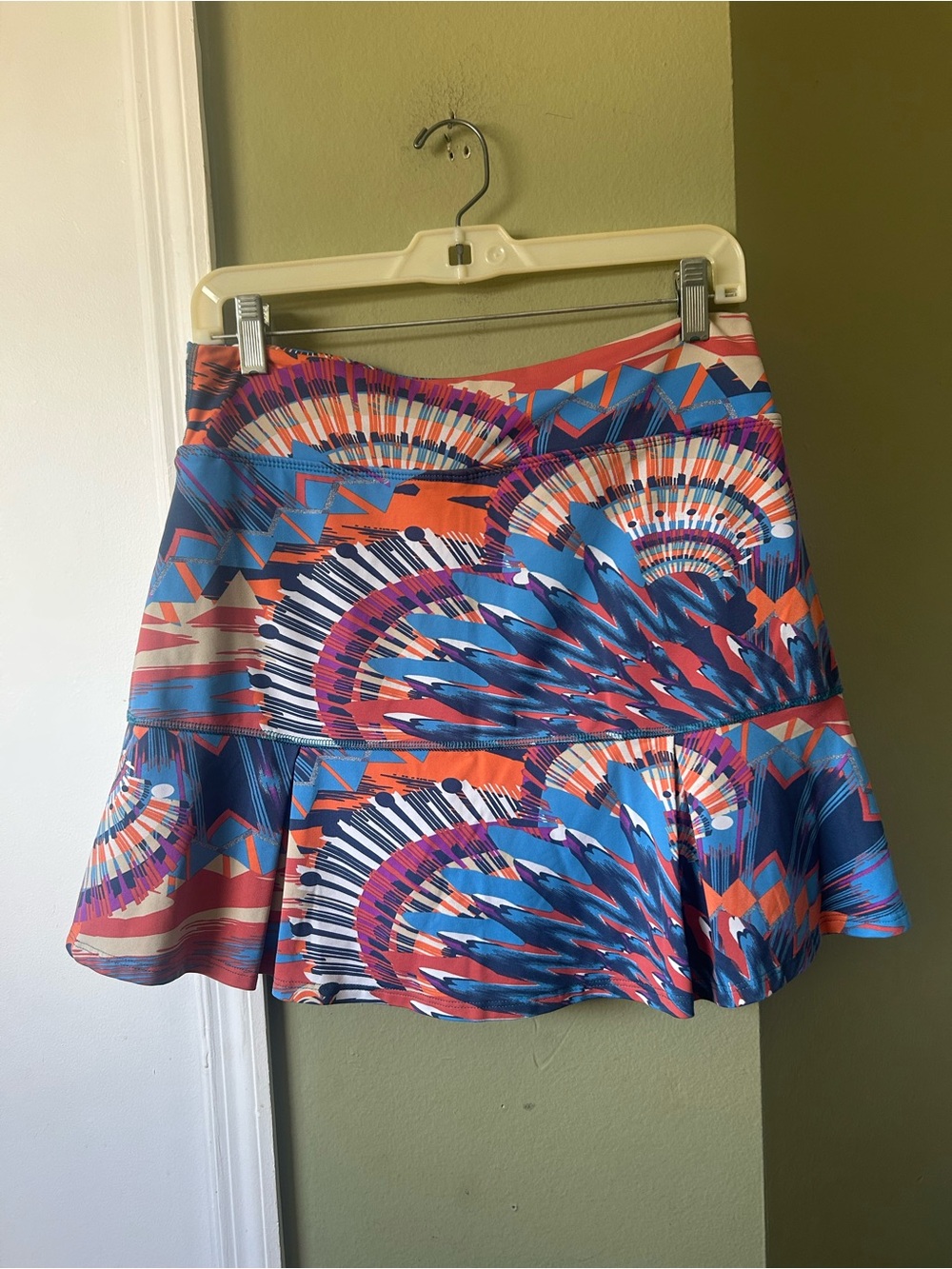 Dona Jo Printed Blue & Orange A-Line Tennis Skort Sz 2